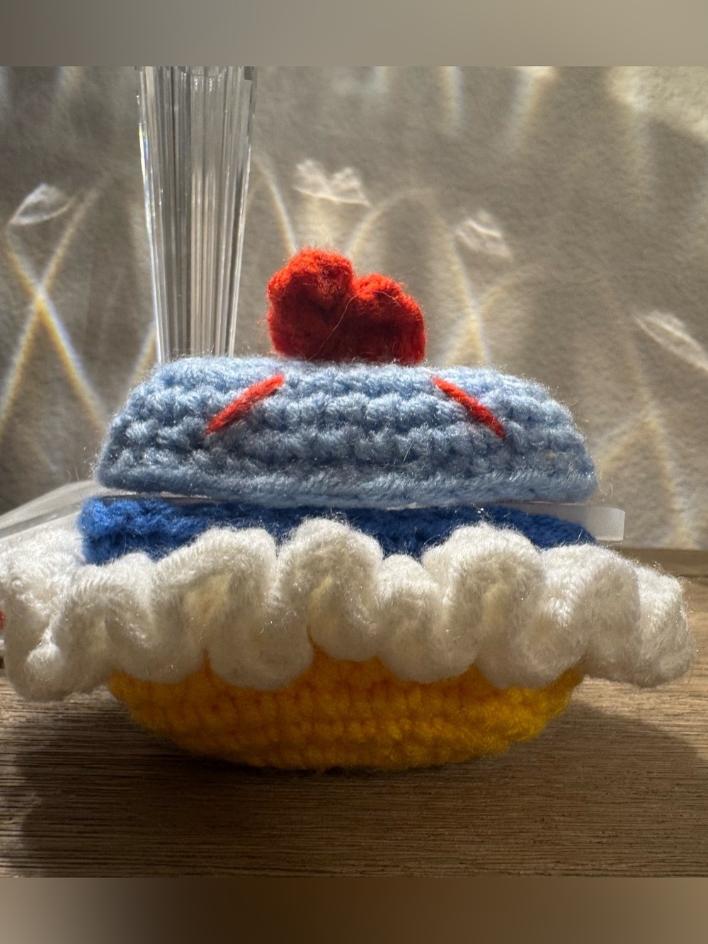 Handmade Blue & Yellow Crochet Kids Plush Cupcake Toy
